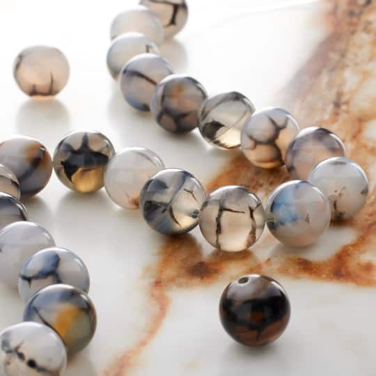 12 Pack: Black Rutilated Agate Round Beads, 10mm by Bead Landing™